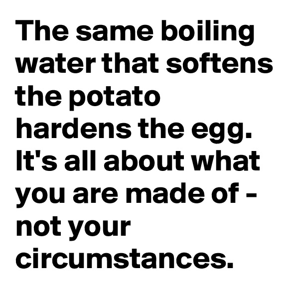 The same boiling water that softens the potato hardens the egg. It's all about what you are made of - not your circumstances.