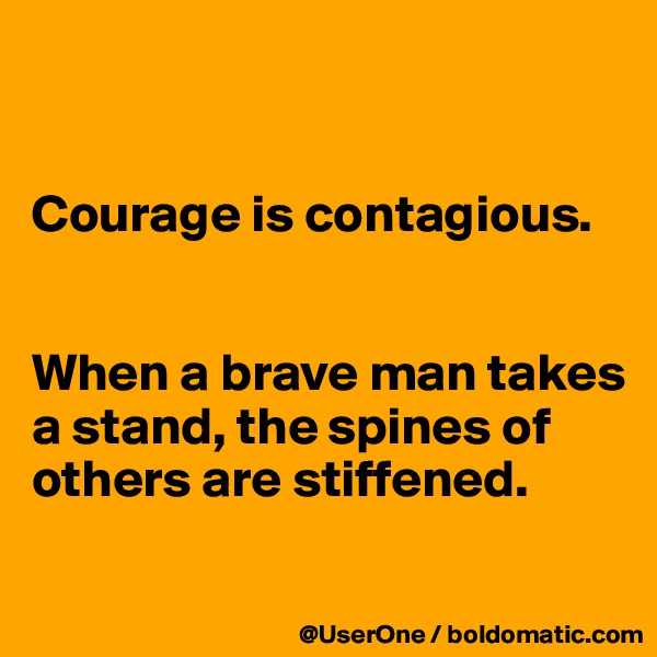 


Courage is contagious.


When a brave man takes a stand, the spines of others are stiffened.
