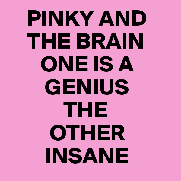     PINKY AND     
    THE BRAIN  
       ONE IS A   
        GENIUS 
            THE  
         OTHER  
        INSANE