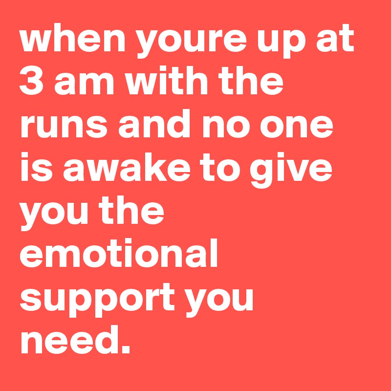 when youre up at 3 am with the runs and no one is awake to give you the emotional support you need. 