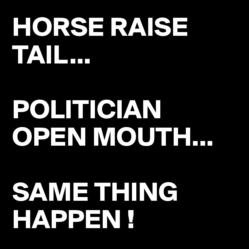 HORSE RAISE TAIL...

POLITICIAN
OPEN MOUTH...

SAME THING HAPPEN !
