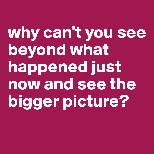 
why can't you see beyond what happened just now and see the bigger picture?

