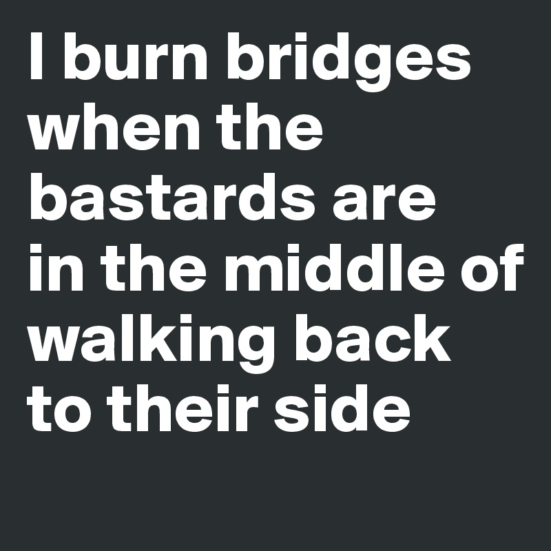 I burn bridges when the bastards are 
in the middle of walking back to their side