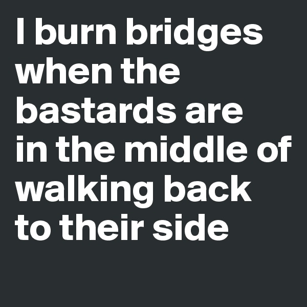 I burn bridges when the bastards are 
in the middle of walking back to their side