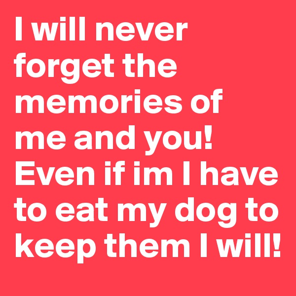 I will never forget the memories of me and you! Even if im I have to eat my dog to keep them I will!