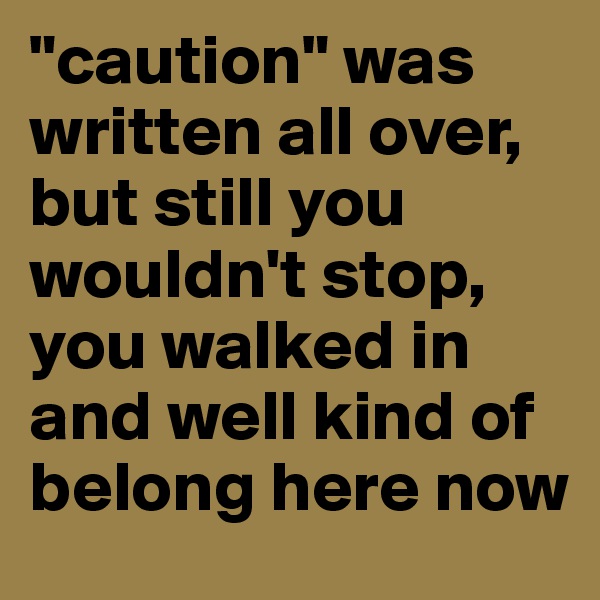 "caution" was written all over, but still you wouldn't stop, you walked in and well kind of belong here now 