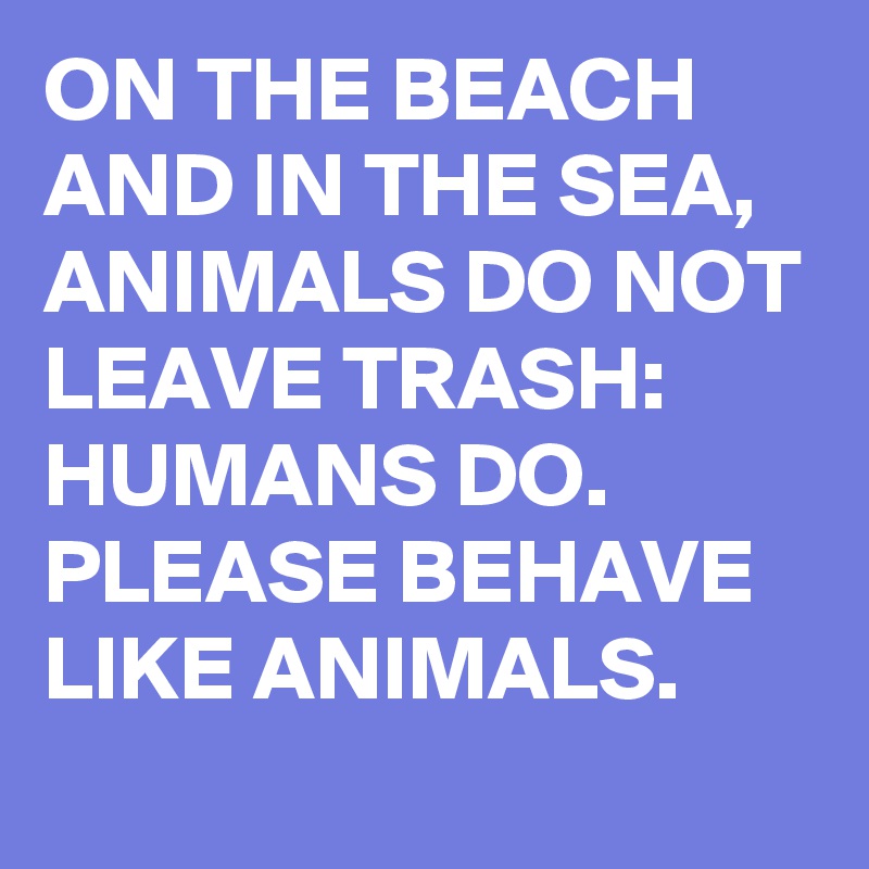 ON THE BEACH AND IN THE SEA, ANIMALS DO NOT LEAVE TRASH:  HUMANS DO. PLEASE BEHAVE LIKE ANIMALS.