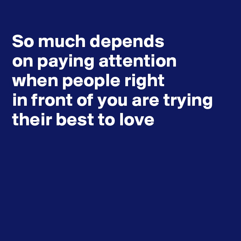 
So much depends 
on paying attention
when people right
in front of you are trying
their best to love 




