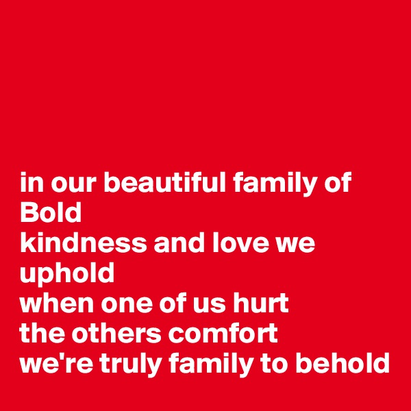 




in our beautiful family of Bold
kindness and love we uphold
when one of us hurt
the others comfort
we're truly family to behold