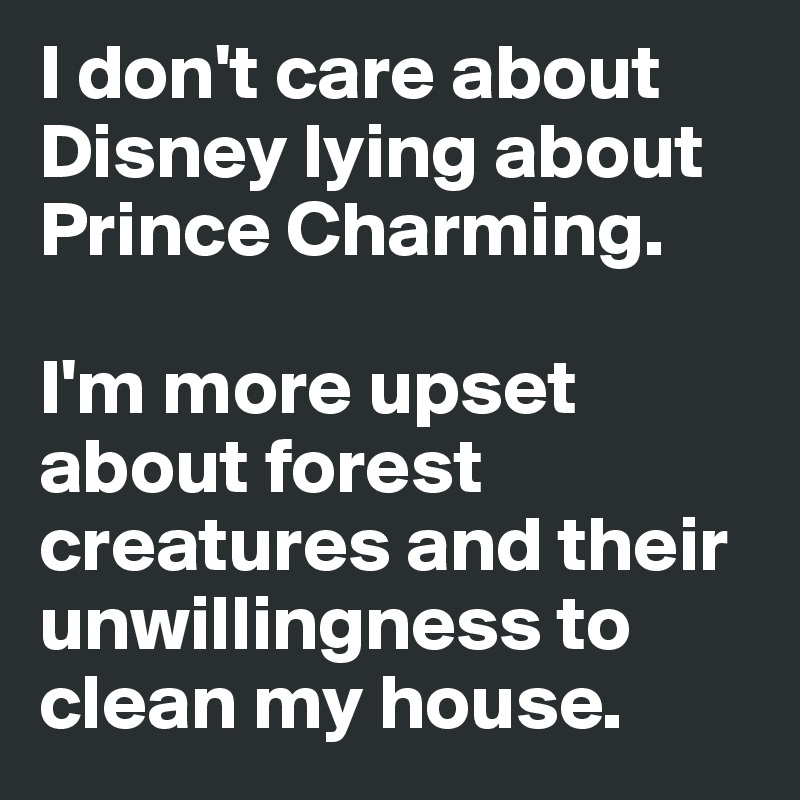 I don't care about Disney lying about Prince Charming. 

I'm more upset about forest creatures and their unwillingness to clean my house. 