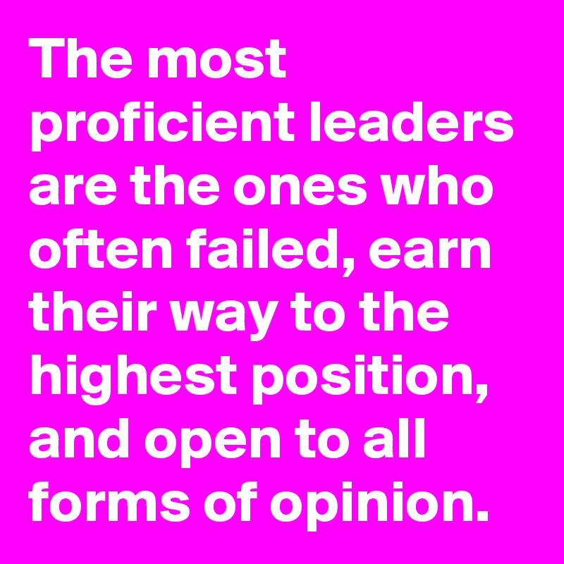 The most proficient leaders are the ones who often failed, earn their way to the highest position, and open to all forms of opinion. 