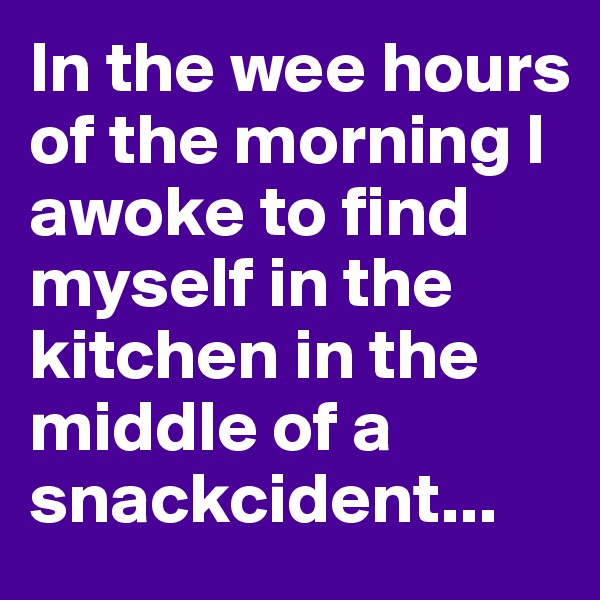 In the wee hours of the morning I awoke to find myself in the kitchen in the middle of a snackcident...