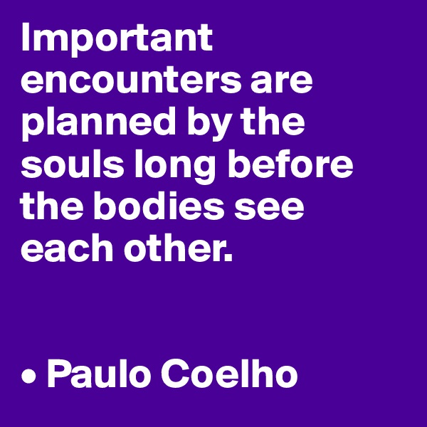 Important encounters are planned by the souls long before the bodies see each other.


• Paulo Coelho