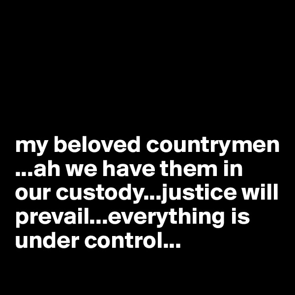 




my beloved countrymen ...ah we have them in our custody...justice will prevail...everything is under control...