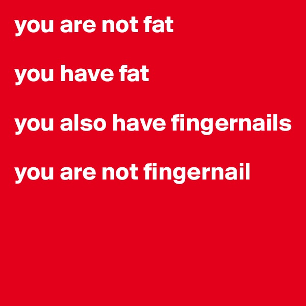 you are not fat

you have fat

you also have fingernails

you are not fingernail



