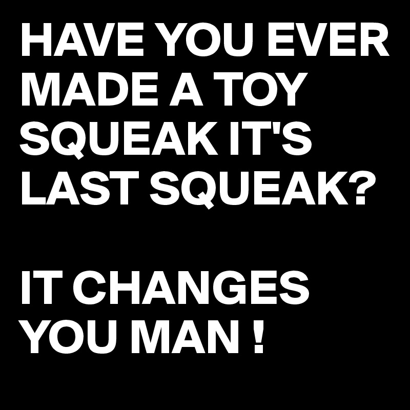 HAVE YOU EVER MADE A TOY SQUEAK IT'S LAST SQUEAK?

IT CHANGES YOU MAN !