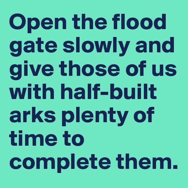 Open the flood gate slowly and give those of us with half-built arks plenty of time to complete them.
