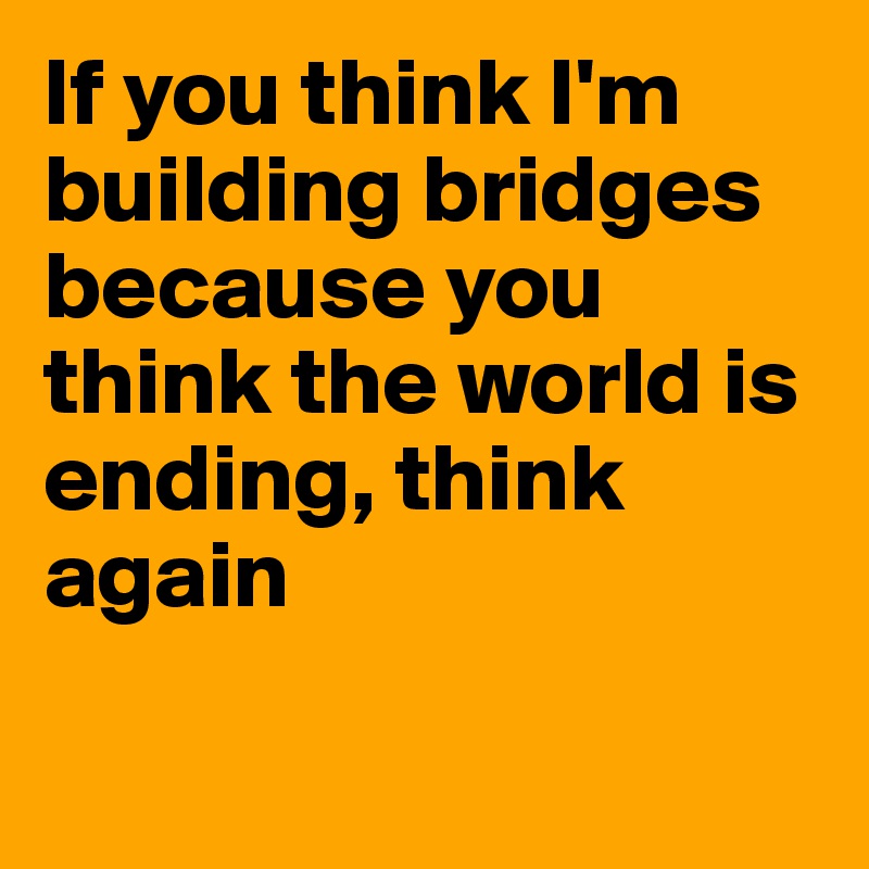 If you think I'm building bridges because you think the world is ending, think again

