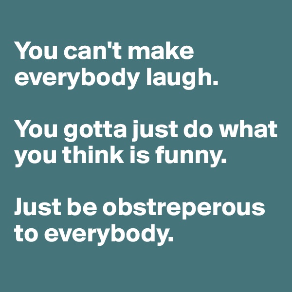 
You can't make everybody laugh.

You gotta just do what you think is funny.

Just be obstreperous to everybody.
