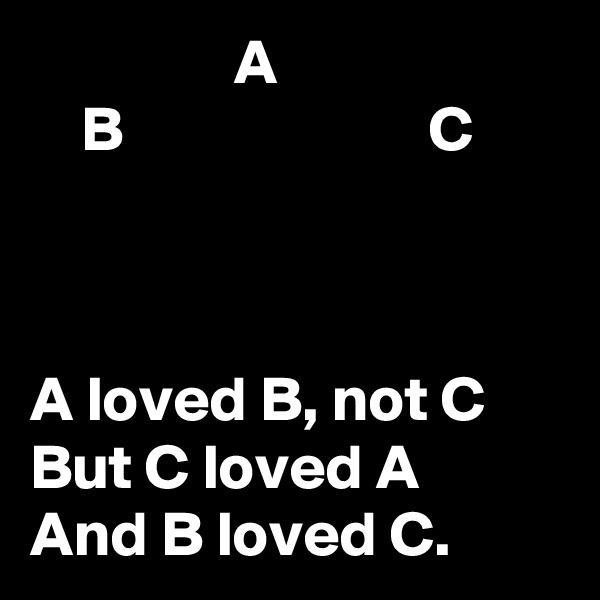                 A
    B                        C



A loved B, not C
But C loved A
And B loved C.