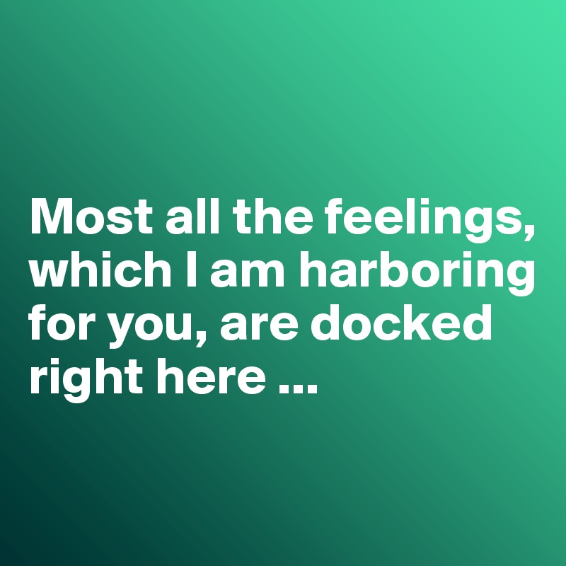 


Most all the feelings,
which I am harboring for you, are docked right here ...

