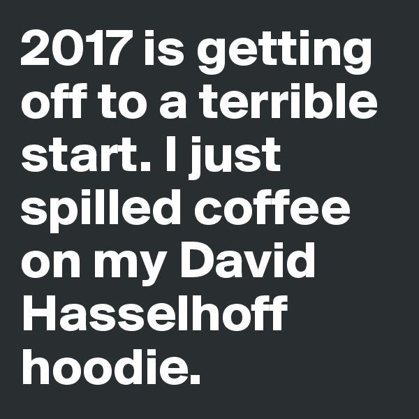 2017 is getting off to a terrible start. I just spilled coffee on my David  Hasselhoff hoodie.