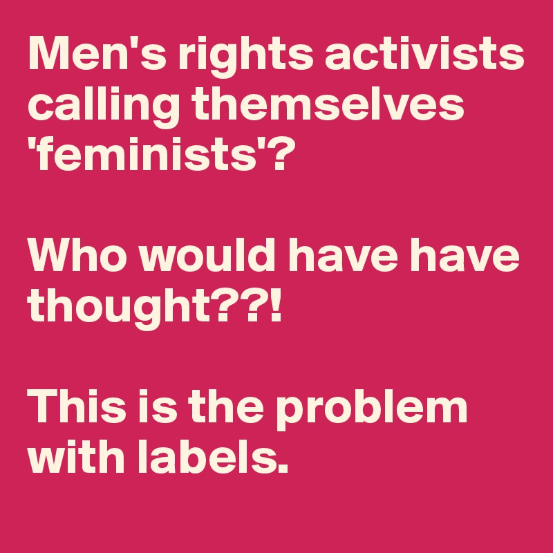 Men's rights activists calling themselves 'feminists'? 

Who would have have thought??!

This is the problem with labels. 