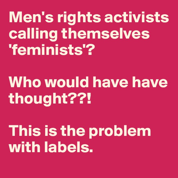Men's rights activists calling themselves 'feminists'? 

Who would have have thought??!

This is the problem with labels. 