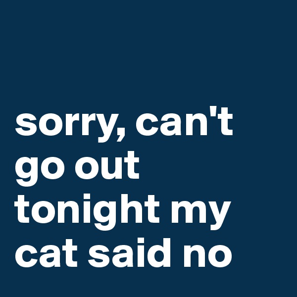 

sorry, can't go out tonight my cat said no