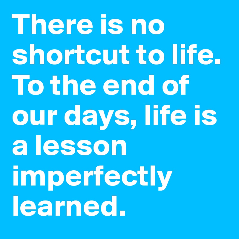 There is no shortcut to life. To the end of our days, life is a lesson imperfectly learned.