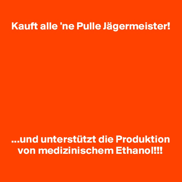 
 Kauft alle 'ne Pulle Jägermeister!









 ...und unterstützt die Produktion
    von medizinischem Ethanol!!!