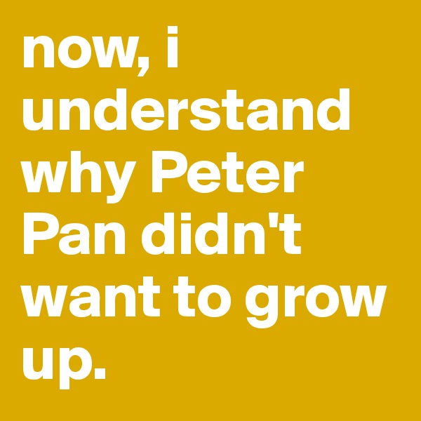 now, i understand why Peter Pan didn't want to grow up.