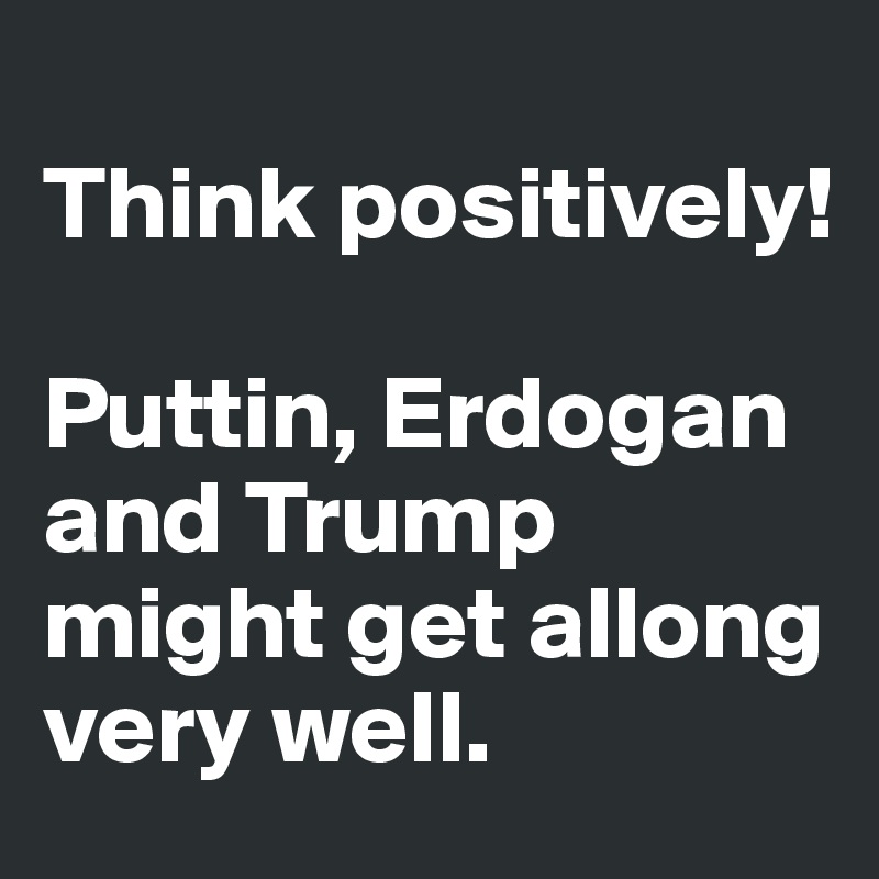 
Think positively!

Puttin, Erdogan and Trump might get allong very well. 