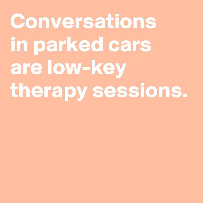 Conversations
in parked cars
are low-key
therapy sessions.


