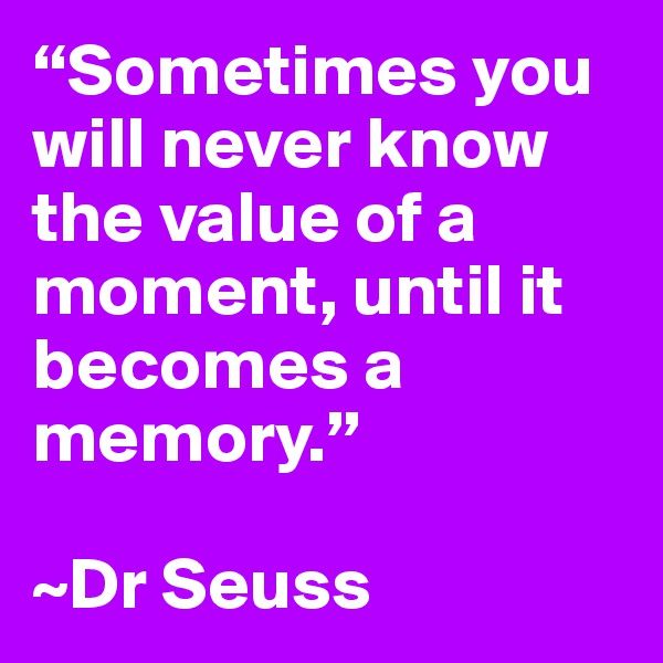 “Sometimes you will never know the value of a moment, until it becomes a memory.”

~Dr Seuss