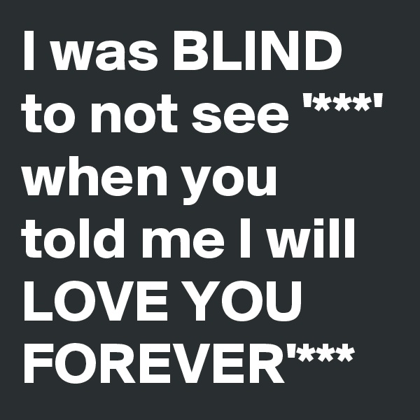 I was BLIND to not see '***' when you told me I will LOVE YOU FOREVER'***