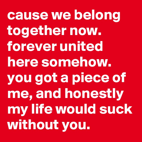 cause we belong together now. forever united here somehow. you got a piece of me, and honestly my life would suck without you.