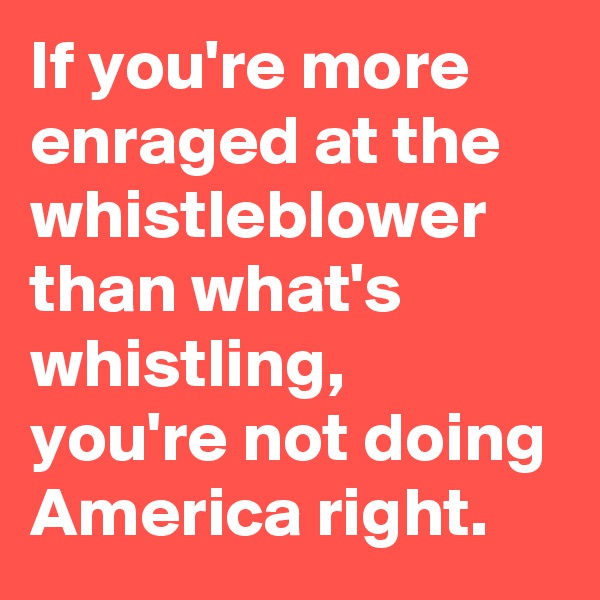 If you're more enraged at the whistleblower than what's whistling, you're not doing America right.