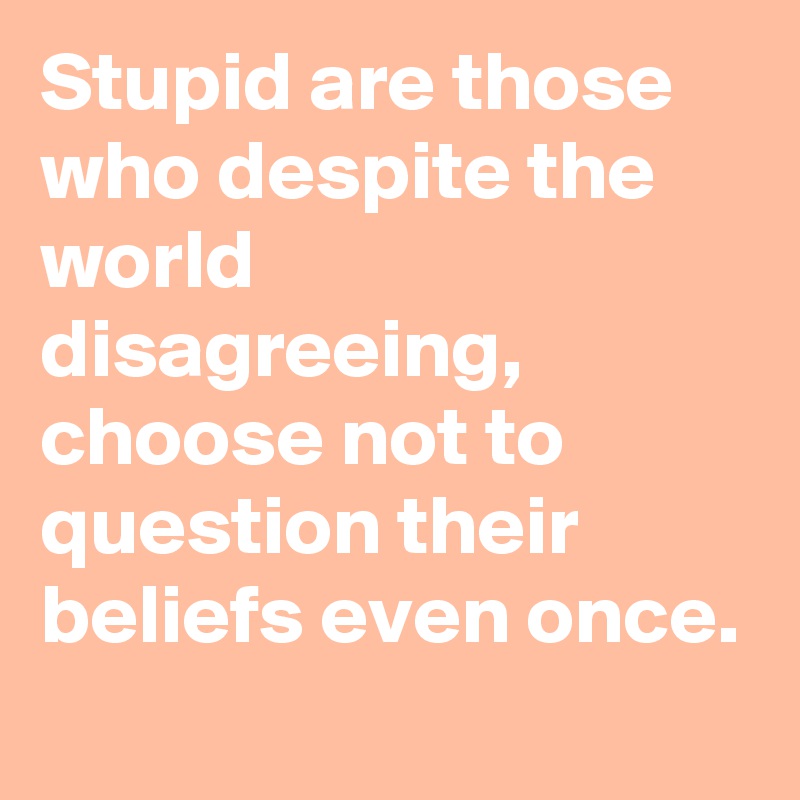 Stupid are those who despite the world disagreeing, choose not to question their beliefs even once.