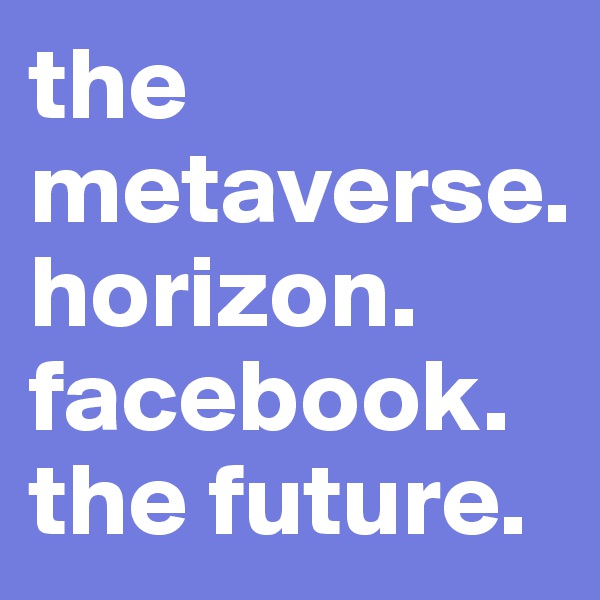 the metaverse.
horizon.
facebook.
the future.