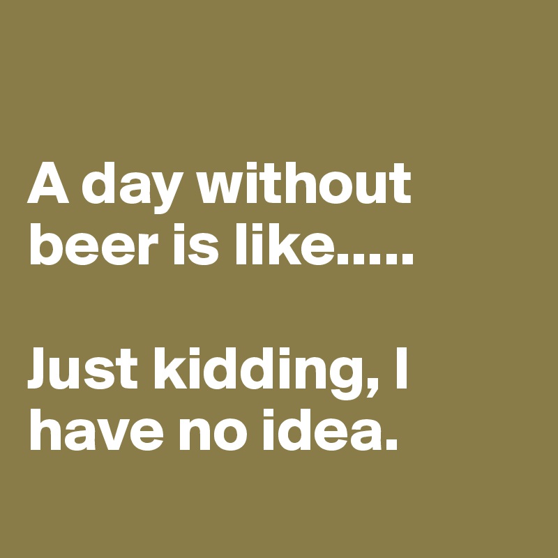 

A day without beer is like.....

Just kidding, I have no idea. 
