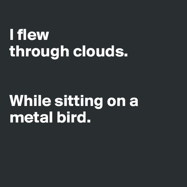 
I flew 
through clouds.


While sitting on a metal bird.


