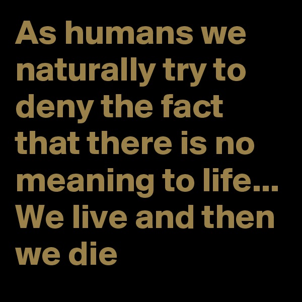 As humans we naturally try to deny the fact that there is no meaning to life...
We live and then we die