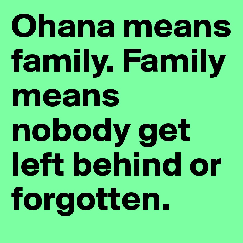 Ohana means family. Family means nobody get left behind or forgotten. 