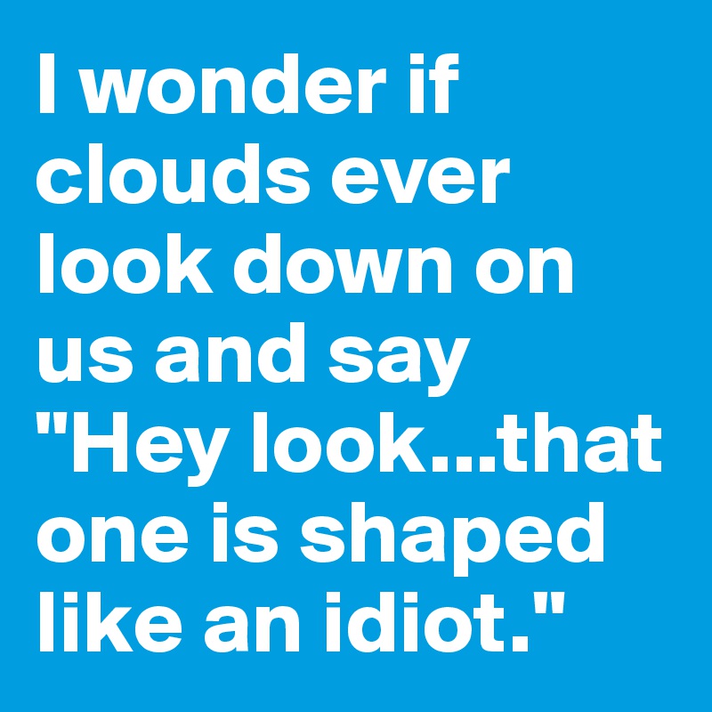 I wonder if clouds ever look down on us and say
"Hey look...that one is shaped like an idiot."