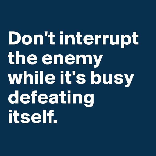 
Don't interrupt the enemy while it's busy defeating itself.
