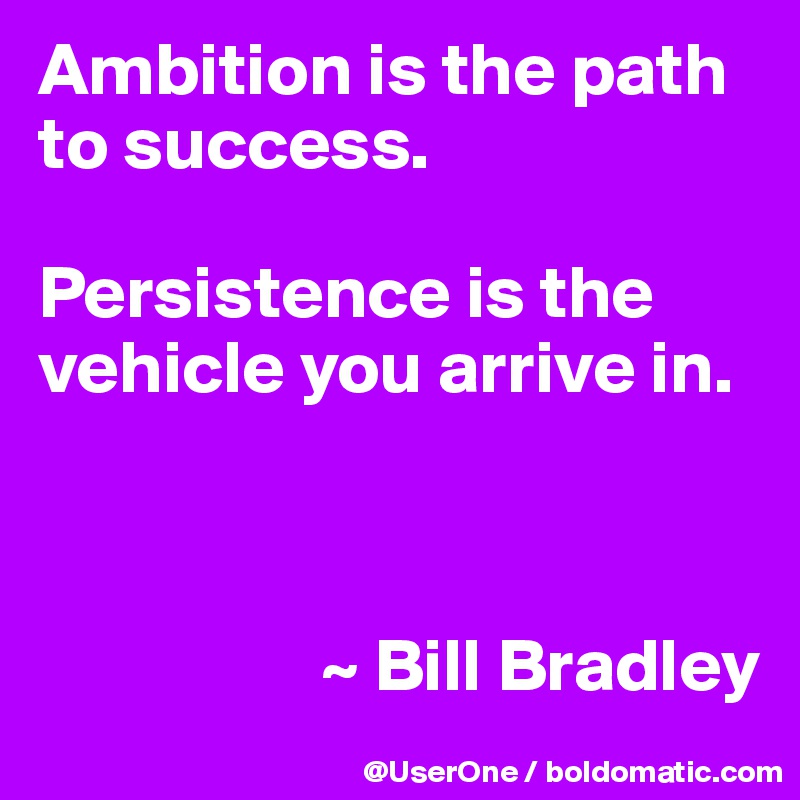 Ambition is the path to success.

Persistence is the vehicle you arrive in.



                   ~ Bill Bradley