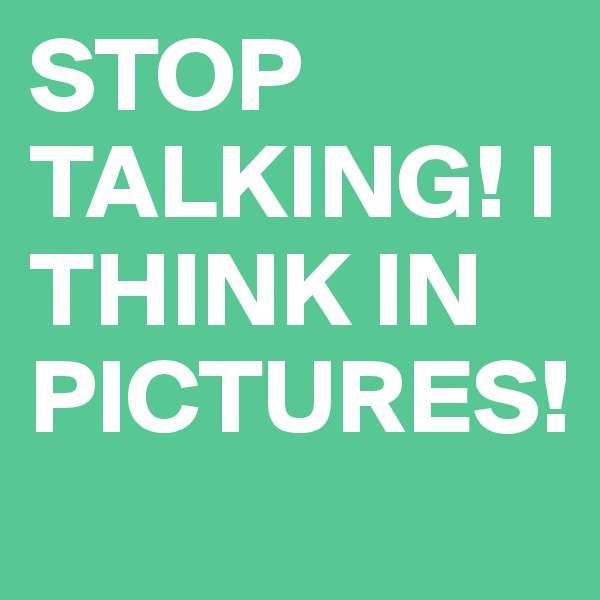 STOP TALKING! I THINK IN PICTURES!