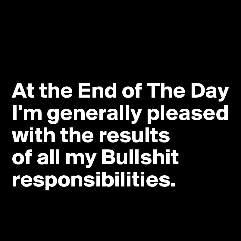 


At the End of The Day I'm generally pleased with the results 
of all my Bullshit responsibilities.
