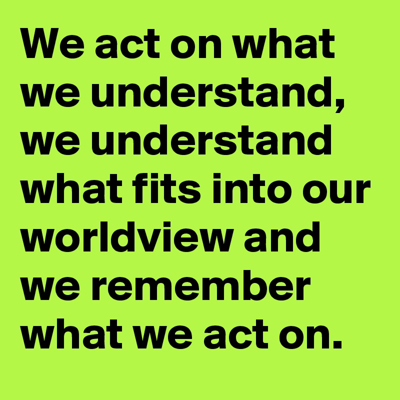 We act on what we understand, we understand what fits into our worldview and we remember what we act on.